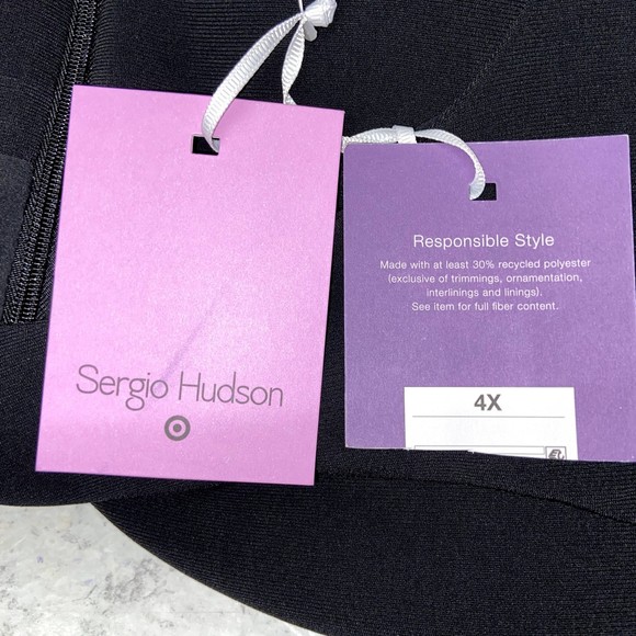 NWT Oversized Sergion Hudson Strong Shoulder Black Midi Dress - Picture 7 of 10